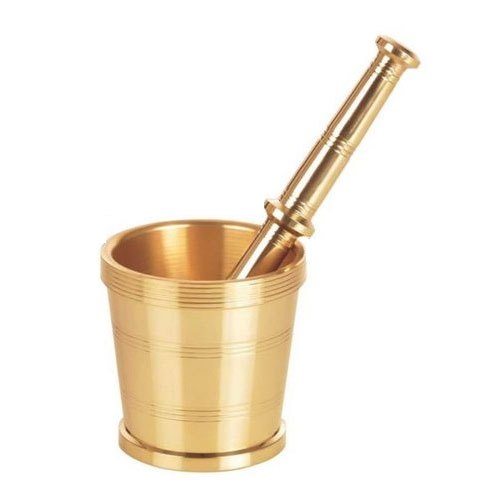 IKM Brass Khal Dasta - Traditional Indian Brass Mortar and Pestle